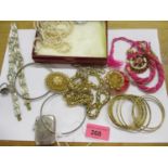 Jewellery to include silver coloured bracelets, gilt bangles, a silver vesta, a gilt necklace and