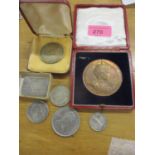 Indian coins and others to include a one Rupo 1914, a Trade Dollar, a commemorative medallion and