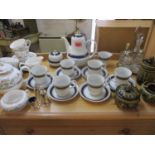 An Ionian blue and white six-setting tea service, a Worcester four-setting tea service, mixed silver