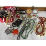 Vintage costume jewellery to include silver brooches, a compact and mixed watches