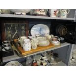 A mixed lot to include a Seiko wall clock, trays, mixed china and other items