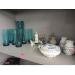 A mixed lot of ceramics and glassware to include a glass water set, Poole pottery vases and