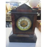 A Victorian black slate 8 day mantle clock, the dial inscribed J B Yabsley, 13" h x 10" w