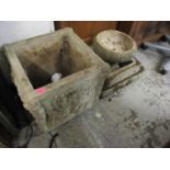 Two stoneware planters to include a large square formed planter with floral decoration A/F