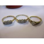 Three diamond rings to include a 9ct gold and platinum three stone ring