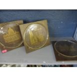 Three Orefors glass 10" Cathedral plates with presentation oak plate stands