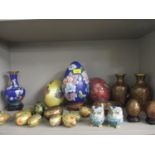 A collection of modern oriental cloisonne to include ornamental eggs, together with a quantity of