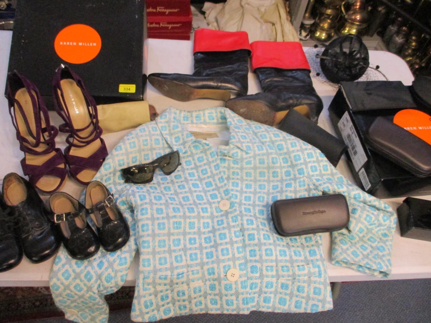 A selection of fashion items to include sunglasses, two pairs of Karen Millen boxed ladies shoes