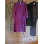 Mixed late 20th century clothing to include a purple silk dress and a black beaded cocktail dress