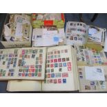 A stamp collection of stamps from around the world, some mounted in albums, others loose, to include