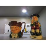 A Royal Doulton Olde Charley large character jug, along with a Royal Doulton Toby Ale Toby jug