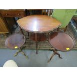 A two tier mahogany occasional table and two wine tables