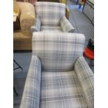 A pair of Next Alfie armchairs upholstered in a grey checked fabric