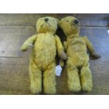 Two English jointed teddy bears, circa 1930, both with amber coloured glass eyes, gold plush, Rexine
