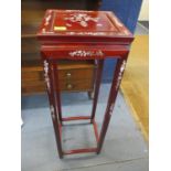 A modern Chinese mother of pearl inlaid, hardwood plant stand on square legs, 36"h x 12"w