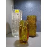 A group of three Sklo Union Czechoslovakian glass vases to include a clear glass puzzle vase