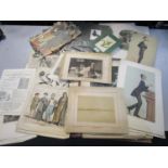 A quantity of unframed prints, magazine pages and late Victorian scraps to include various Vanity