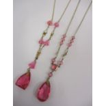Two necklaces with pink stones to include one having a 9ct gold chain