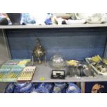 A quantity of Victorian and later silver plate to include a Victorian tea kettle on stand, a glass