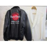 A retro Hard Rock Cafe jacket, together with a cream blazer and an Urban Stone brown leather jacket