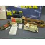 A mixed lot of toys to include a boxed Triang mini clockwork powered Sherman tank, hollow lead