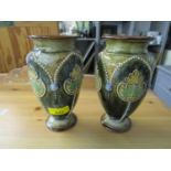 A pair of Doulton Lambeth stoneware vases, impressed factory and incised artists initials to the