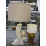 Two table lamps to include an Amboyna wooden lamp