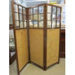 A Victorian mahogany three fold glazed and panelled screen, 54" x 18"