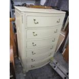 A reproduction French cream painted chest of six long drawers 49 1/4"h x 27 3/4"w