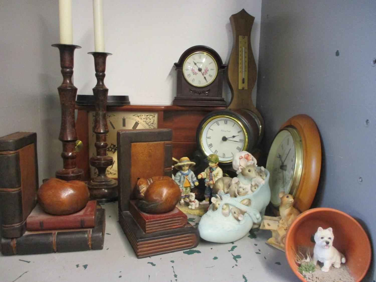 A mixed lot to include glassware, bookends, a barometer, clocks and other items - Image 2 of 3