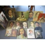 Sixteen oils, mainly on boards of mixed portraits by various artists