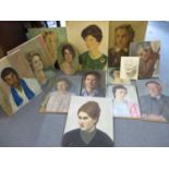 Fourteen oils on canvas and board of mixed portraits by various artists