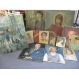 Twelve oils on canvas of mixed portraits by various artists