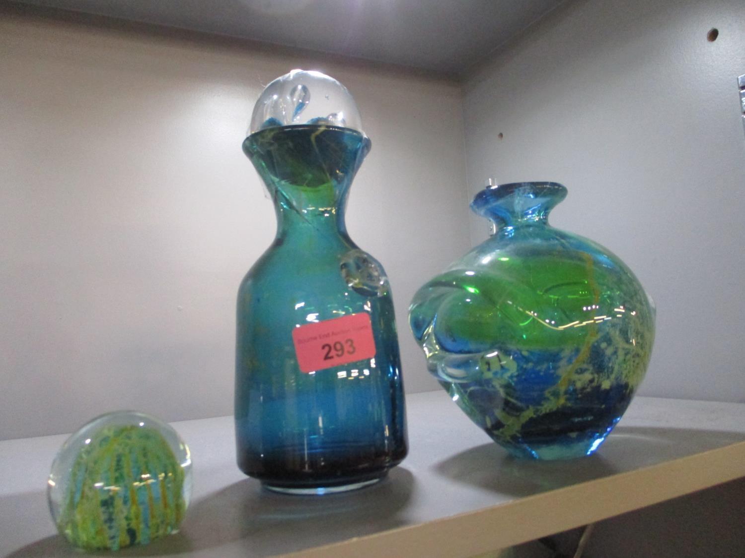 A Mdina vase and paperweight and a Mdina bottle with stopper