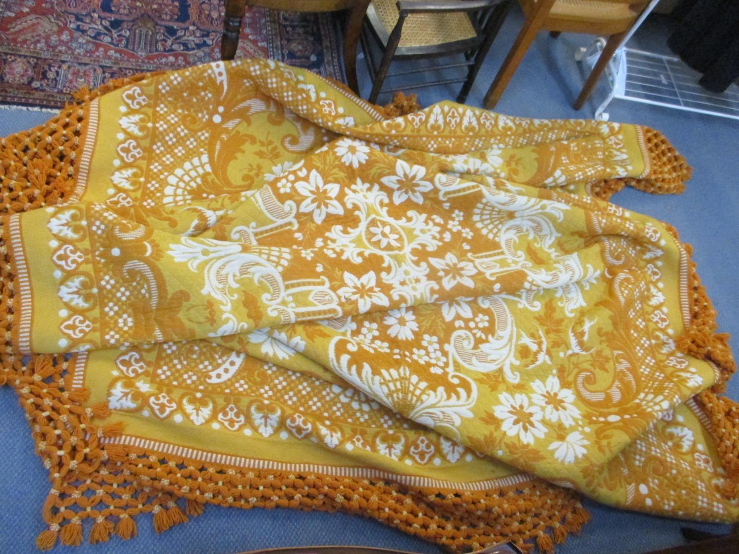 A retro orange and white Casa-Pupa large woollen and cotton bed throw, 124" x 84" approximately