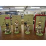 A set of four Royal Doulton cricketers, Wicketkeeping Bunnykins DB150, Bowler Bunnykins DB145,