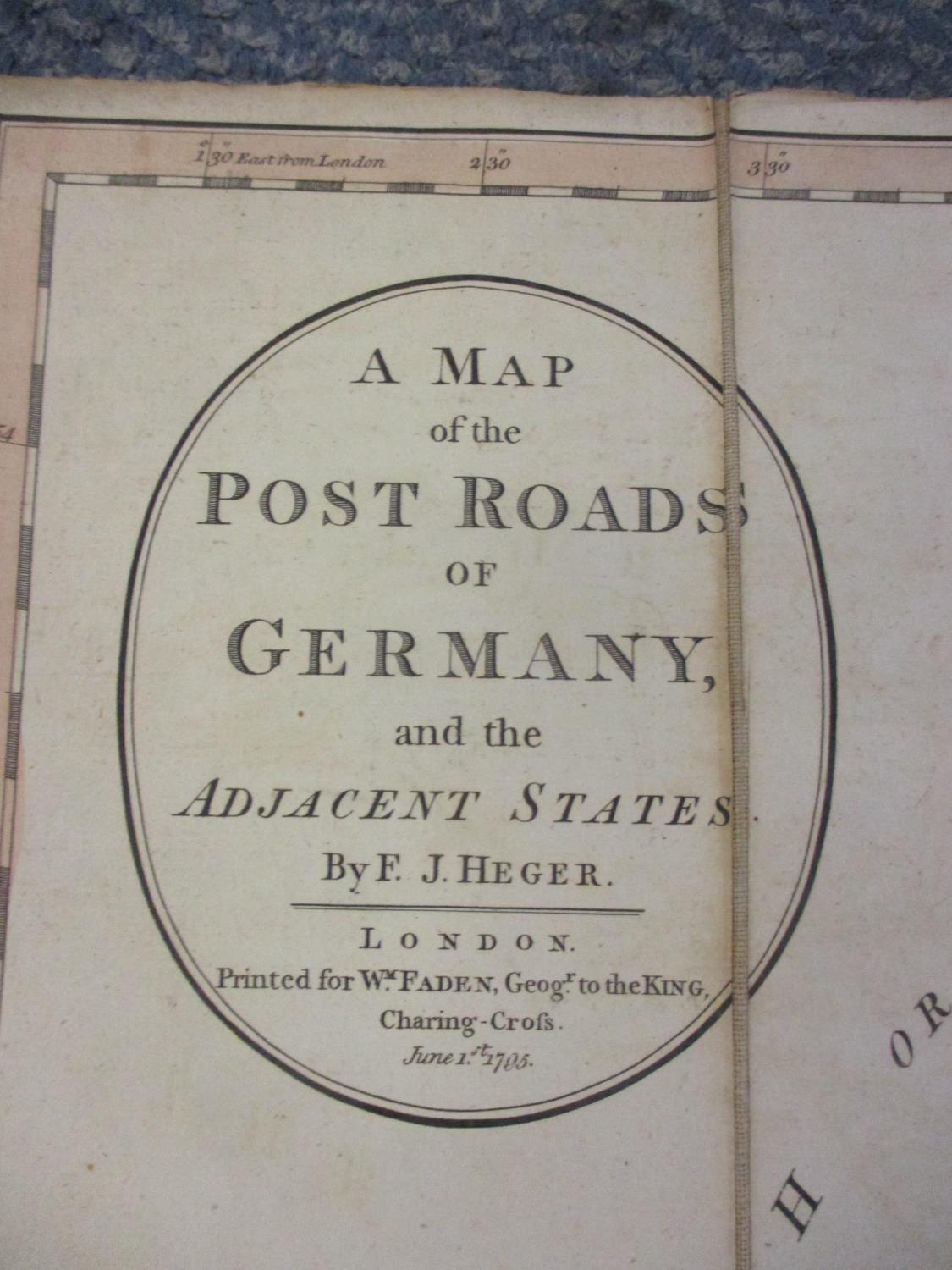 A late 18th century map of The Past Roads of Germany by F J Heger - Image 2 of 3