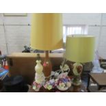 Four vintage table lamps, together with three bone china flower posy ornaments