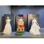 A group of three Royal Doulton figurines Humpty Dumpty limited edition 712 from a special edition of