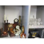 A mixed lot to include glassware, bookends, a barometer, clocks and other items