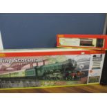 A boxed Hornby Flying Scotsman electric train set and a boxed Hornby operating mail coach