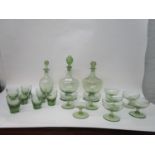 Barnaby Powell for Whitefriars Glass - sea green table glass to include a rare M67 decanter and