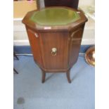 A reproduction octagonal drinks cabinet with splayed legs, having a green leather scriber