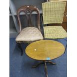 Two miscellaneous chairs and a small oval mahogany occasional table