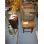 An early 20th century Hoover in wooden box, a small occasional table with single freize drawer,