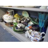 A mixed lot to include Cabbageware plates, Worcester Evesham, wash jug and bowl and other items