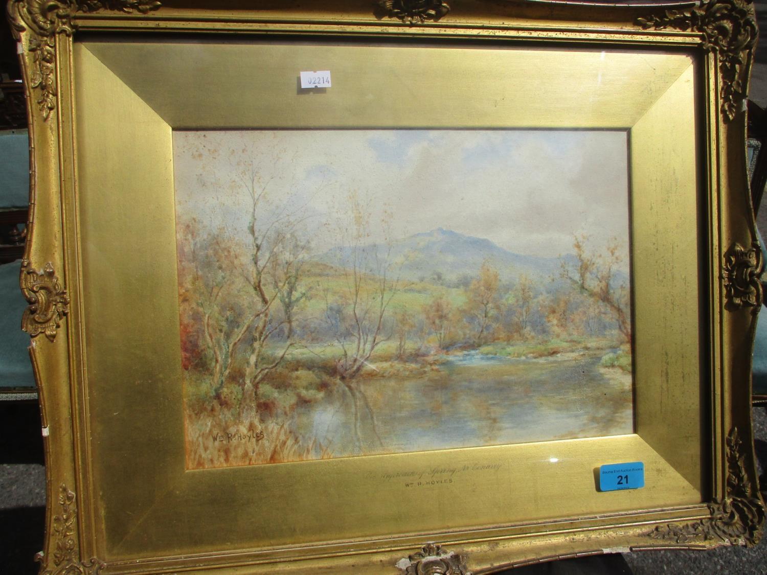 W R Hoyles 1870 - 1935, A framed glazed watercolour, river scene in Conway, A/F 14" x 9 1/2"