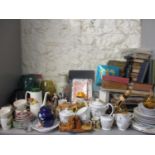 A large miscellaneous lot to include vintage ceramics and glassware, retro coloured glass, books and