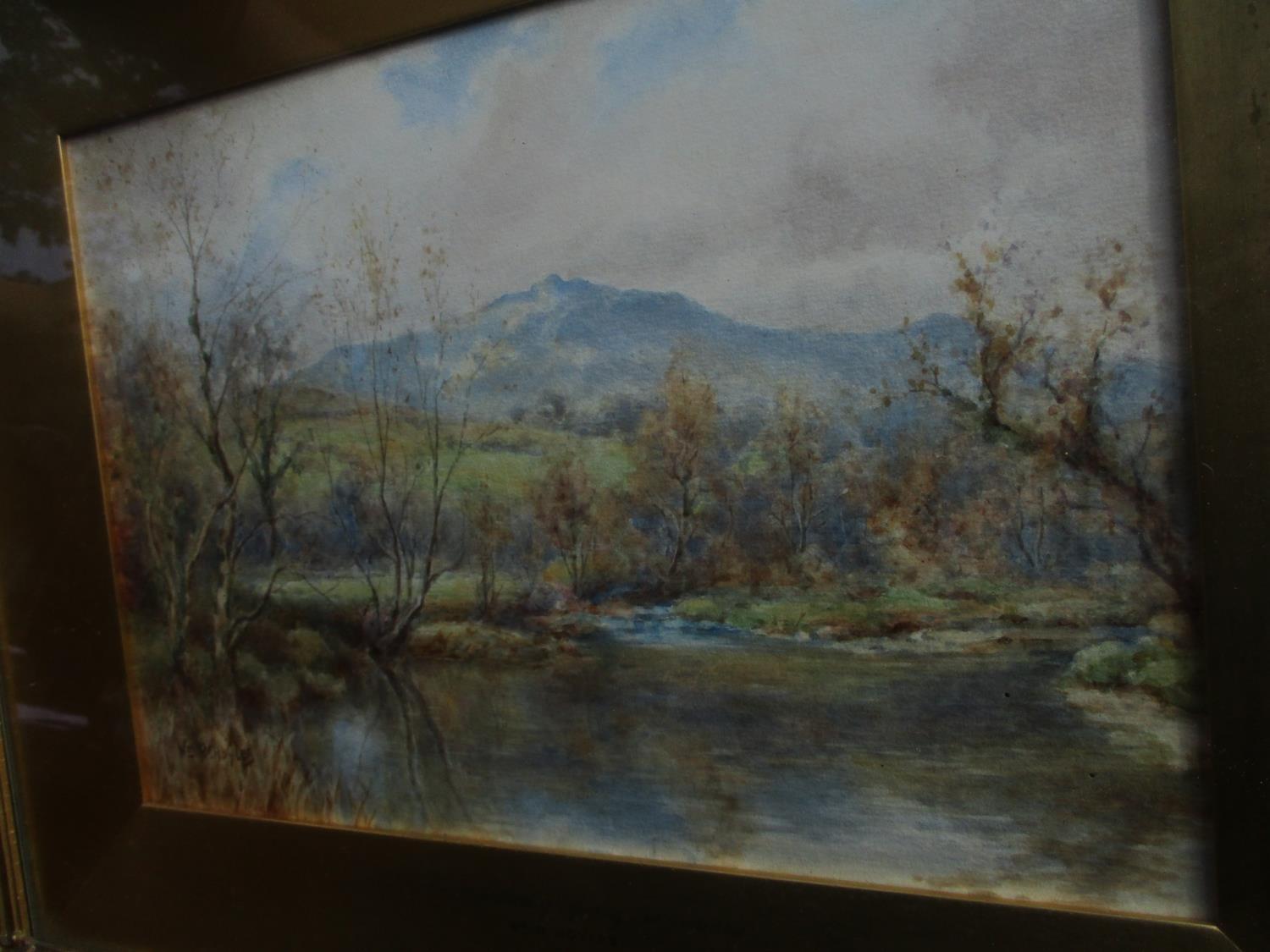 W R Hoyles 1870 - 1935, A framed glazed watercolour, river scene in Conway, A/F 14" x 9 1/2" - Image 2 of 2