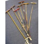 Seven vintage bamboo polo sticks to include J. Salter & Sons and an Argentinian polo stick made by